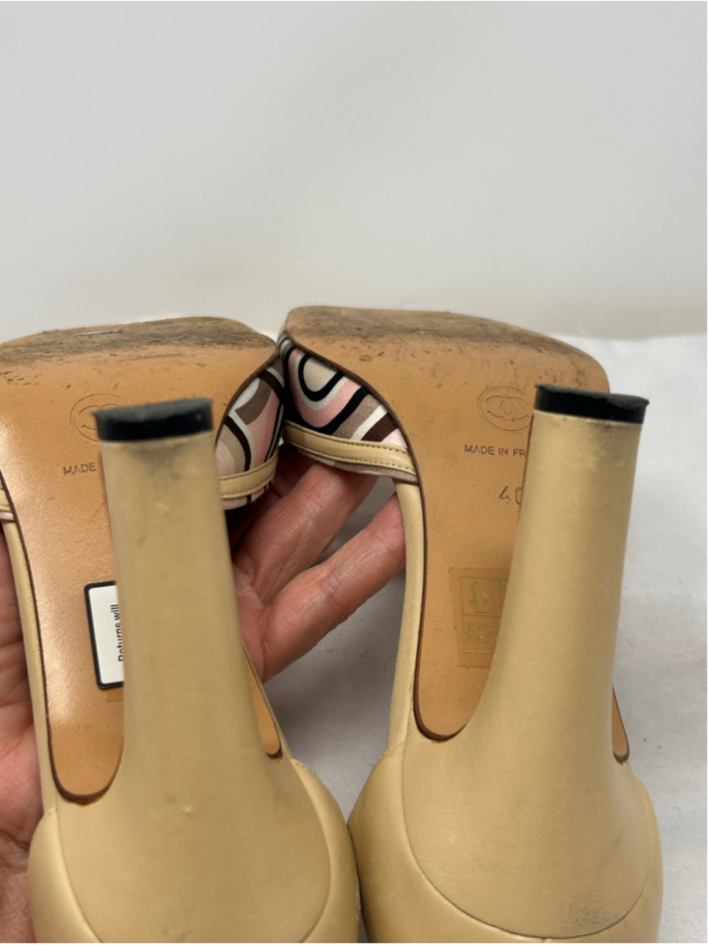Chanel Vintage Beige T-Strap D’Orsay Pumps Geometric Toe Cap Size 40 - Picture 10 of 11